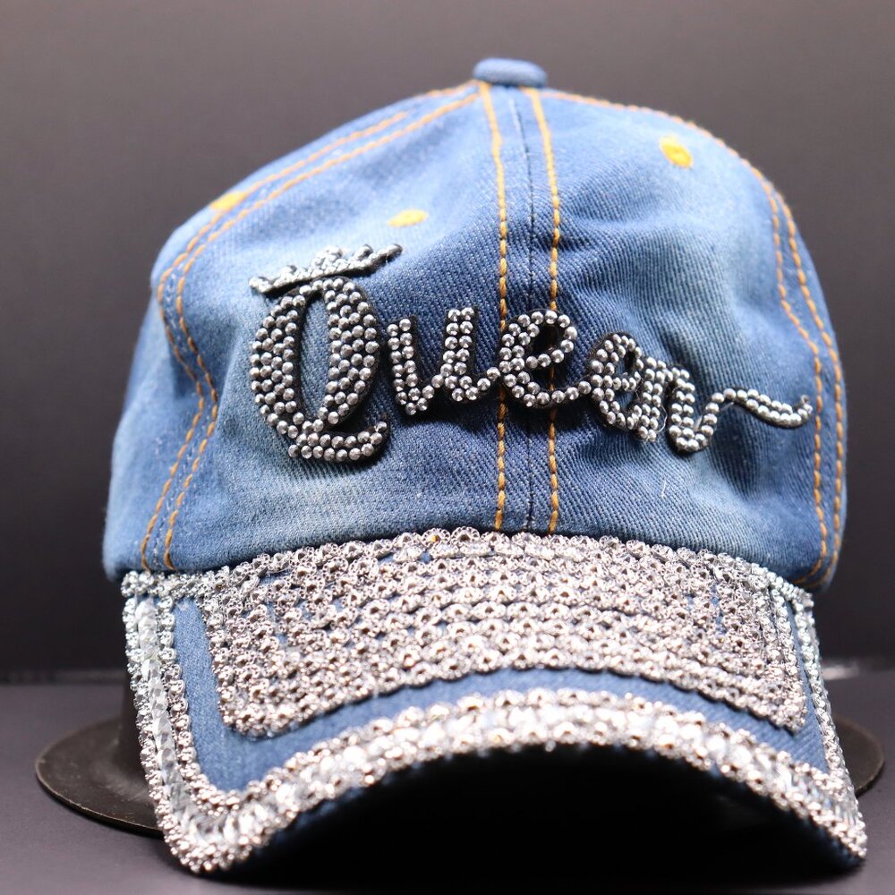 Denim “Queen” Rhinestone Hat – Rule in Rhinestones 👑